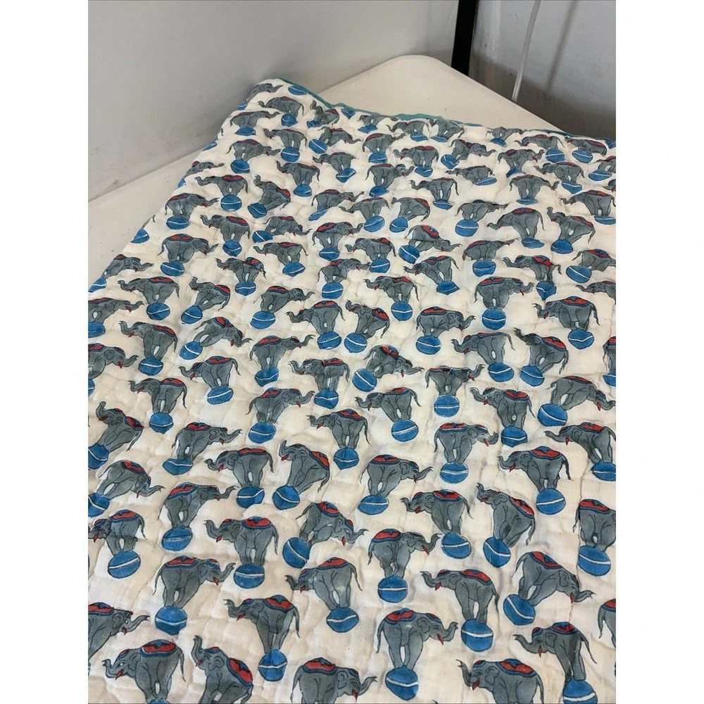 Roller Rabbit Elephant Circus Quilted Baby Boy Blanket Pima Cotton Made In India